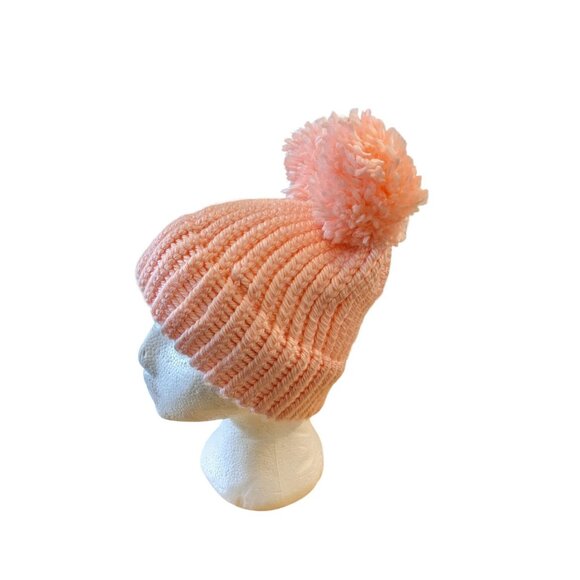 Womens Handmade Double Pom Pom Beanies Knit Pastel Pink Hat Winter Cold Weather - Picture 4 of 5